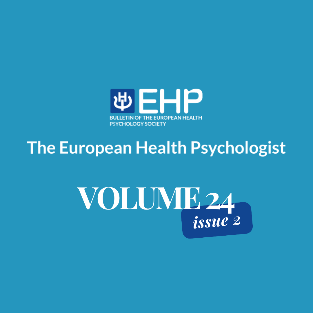 Cover image for The European Health Psychologist, bulletin of the European Health Psychology Society. Blue background with the EHP logo at the top. Text reads: 'The European Health Psychologist – Volume 24, Issue 2'.
