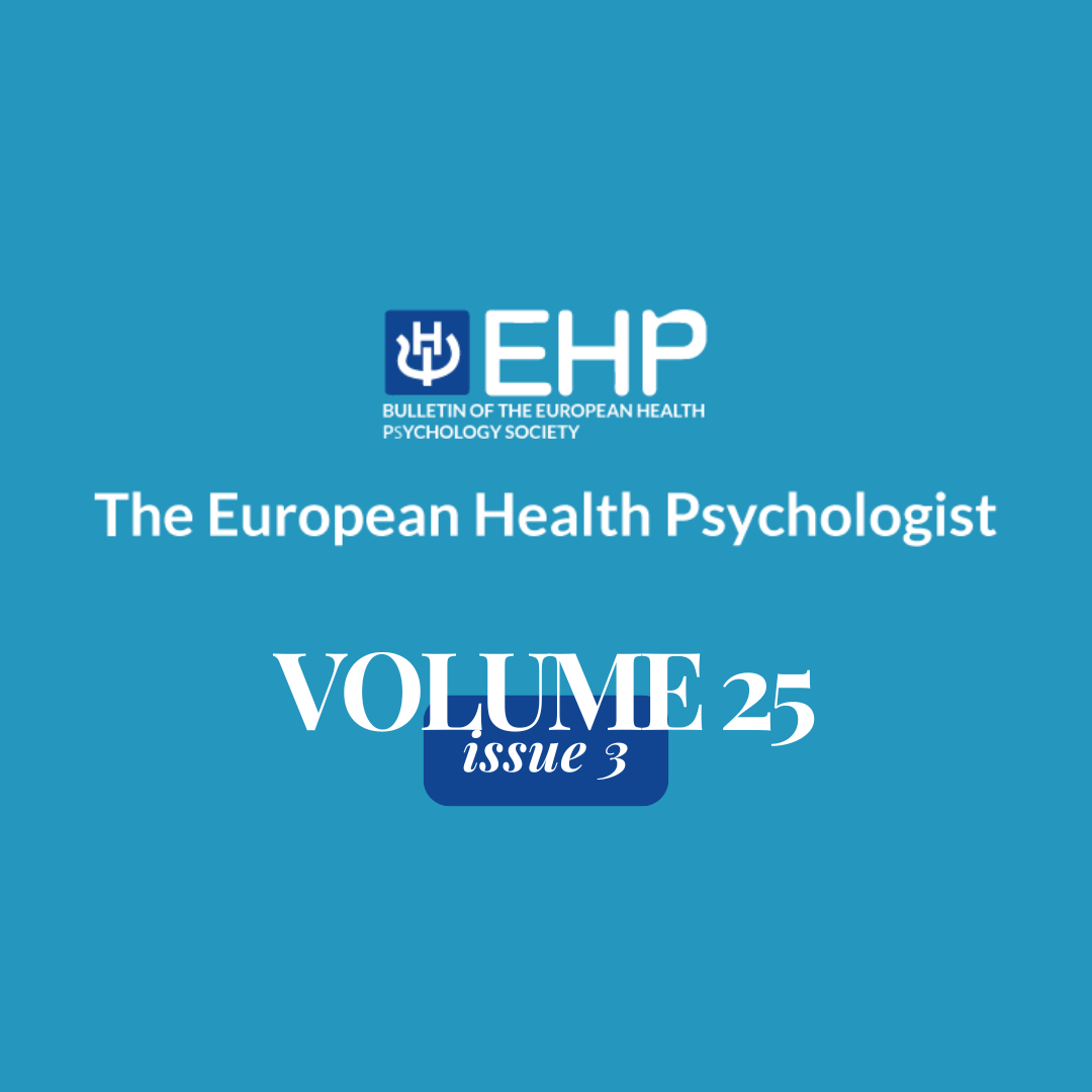 Graphic on a blue background featuring the logo for "EHP - Bulletin of the European Health Psychology Society," titled "The European Health Psychologist, Volume 25, Issue 3.